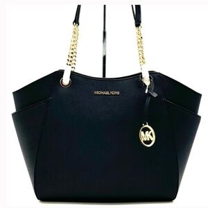 Michael Kors Jet Set Travel Large Chain Shoulder Tote
Bag Black/Gold